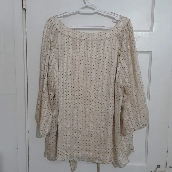 DB est. 1962 Tie Neck Polka Dot Top Black Cream Tan - Picture 5 of 8